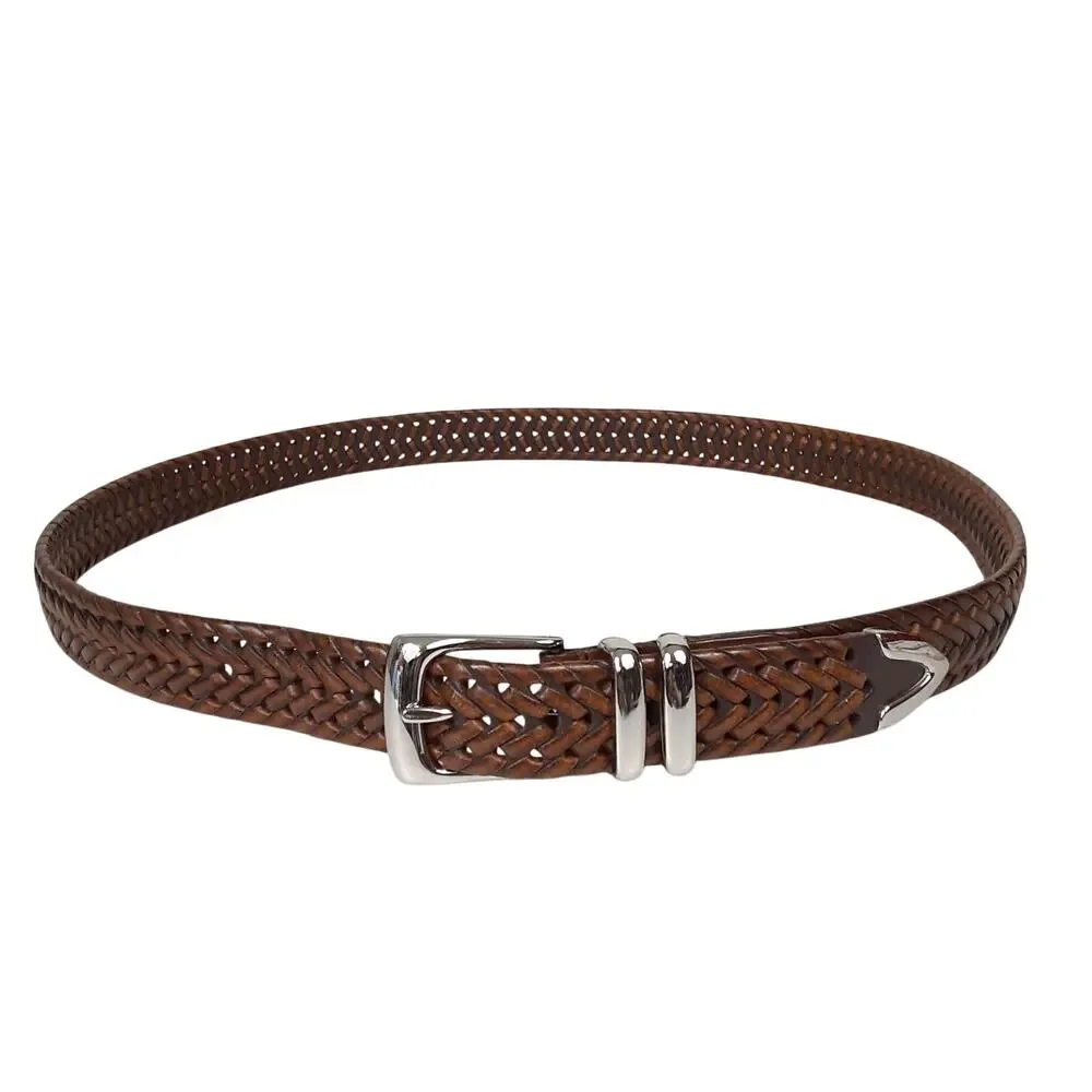 Perry Ellis Portfolio Braided Leather Belt Brown Woven Western Dagger Mens XL